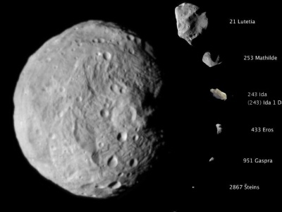 Recopilación de imágenes de asteroides obtenidas de sondas espaciales (NASA/JPL-Caltech/JAXA/ESA [Dominio público], via Wikimedia Commons)